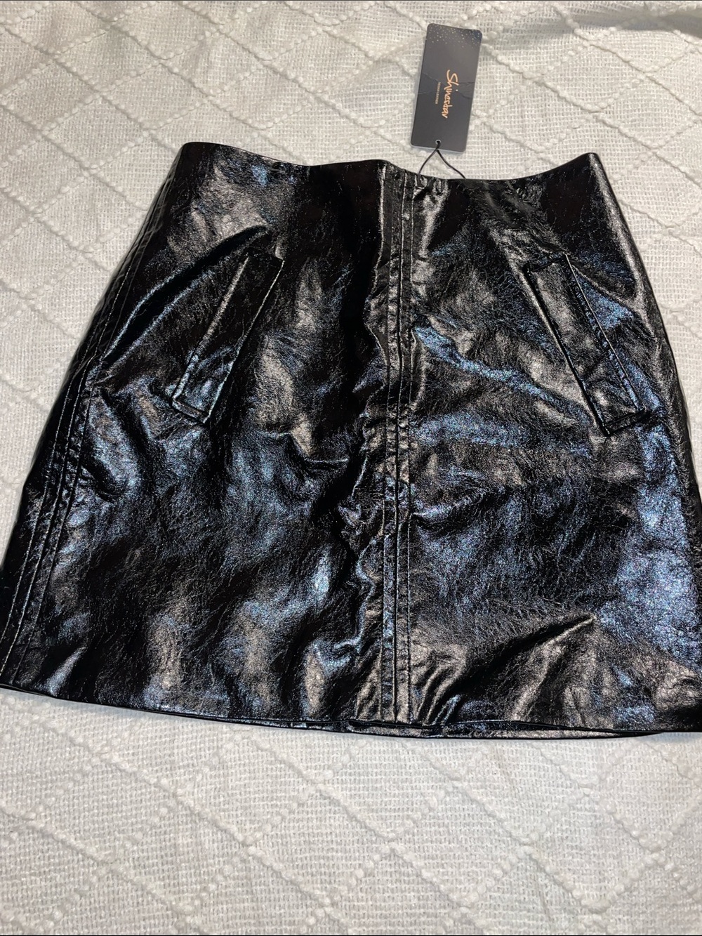 Shein Shiny Black Faux Leather A-Line Mini Skirt